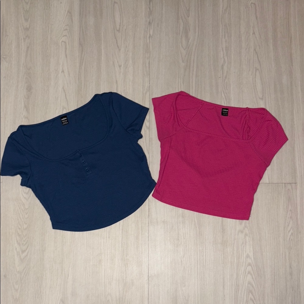 🛍️ SHEIN pair of navy and Fuchsia ribbed tops size small